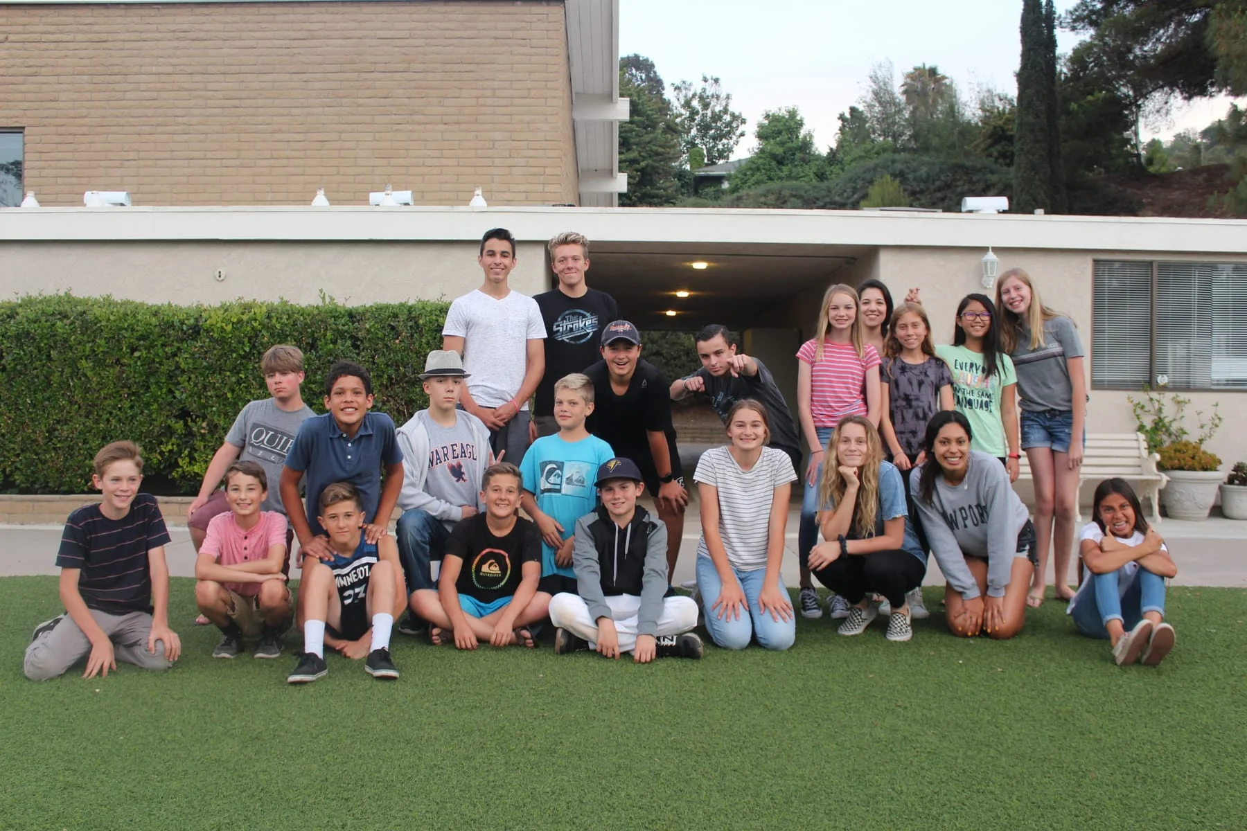 The Grace Church youth group on the lawn