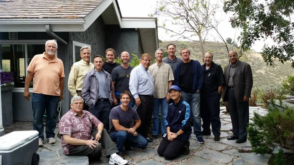 The men of Grace Church gathered on the patio